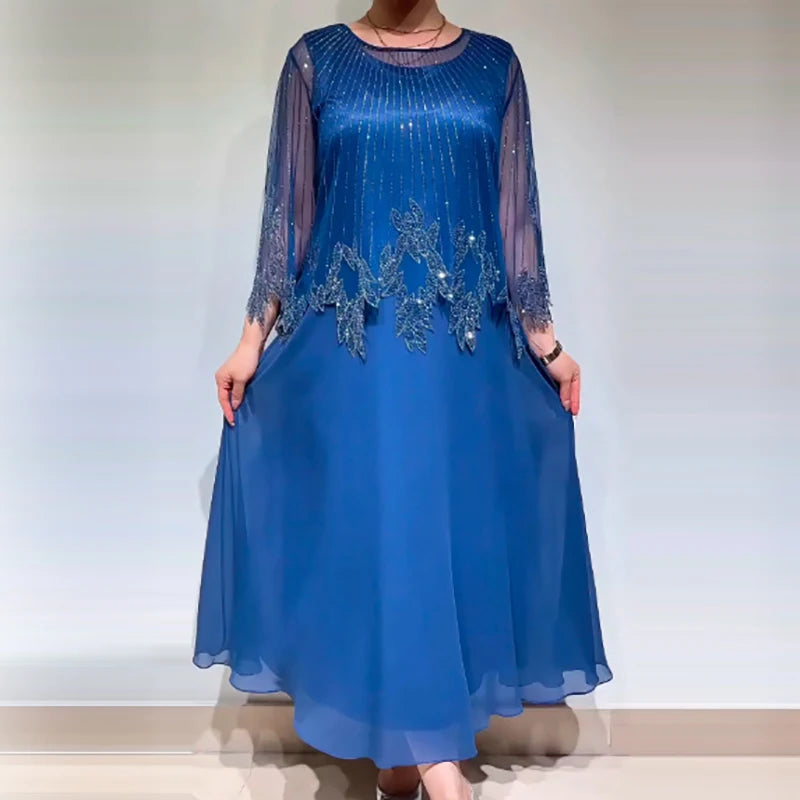 Sukienka Celestia – Elegancka Sukienka Szyfonowa z Haftem