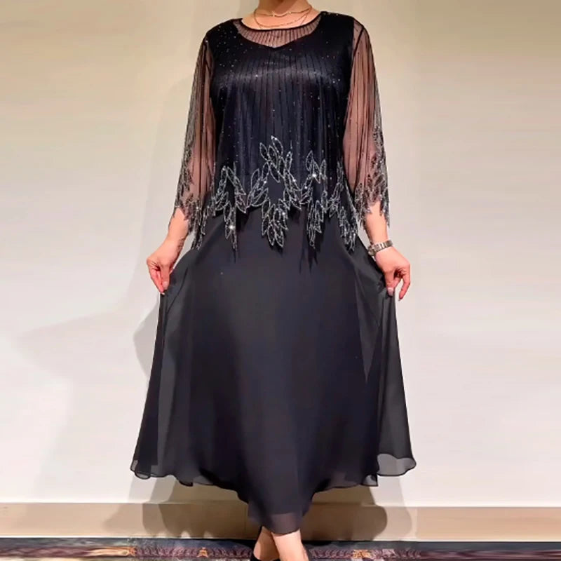 Sukienka Celestia – Elegancka Sukienka Szyfonowa z Haftem
