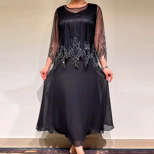 Sukienka Celestia – Elegancka Sukienka Szyfonowa z Haftem